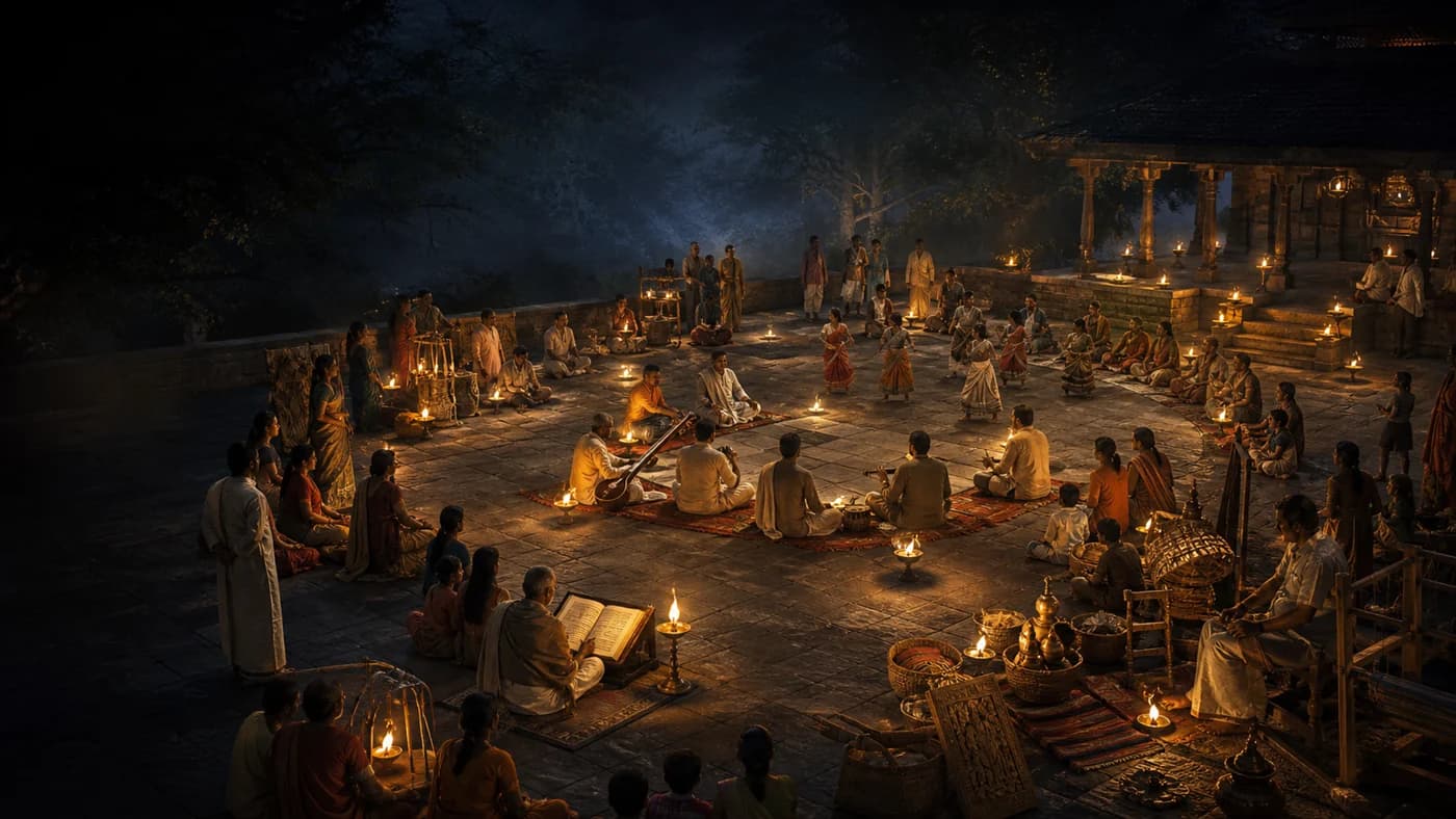 Editorial visualization of a cultural gathering rooted in Karnataka traditions
