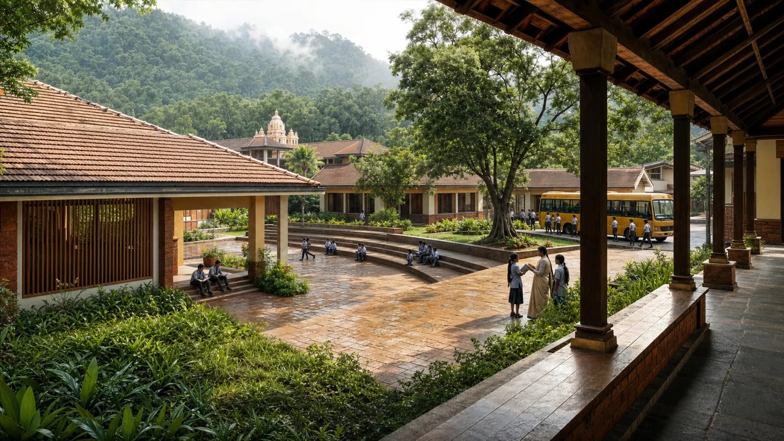 Future visualization of a climate-responsive school and pre-university campus in the Western Ghats
